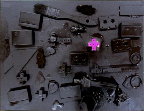Black assemblage with pink focal point